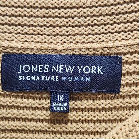Jones New York brown ribbed knit button front double breasted sweater 1X pockets - Picture 5 of 8